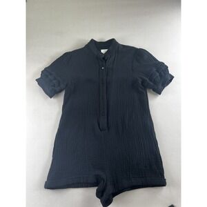 JAG Romper Sz S Black Cotton Button Down Skull Button